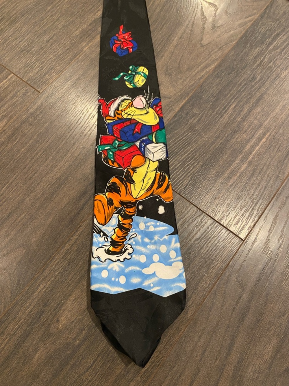 Disney Pooh Black Holiday Cartoon Character Tie with Bright Print 4:17